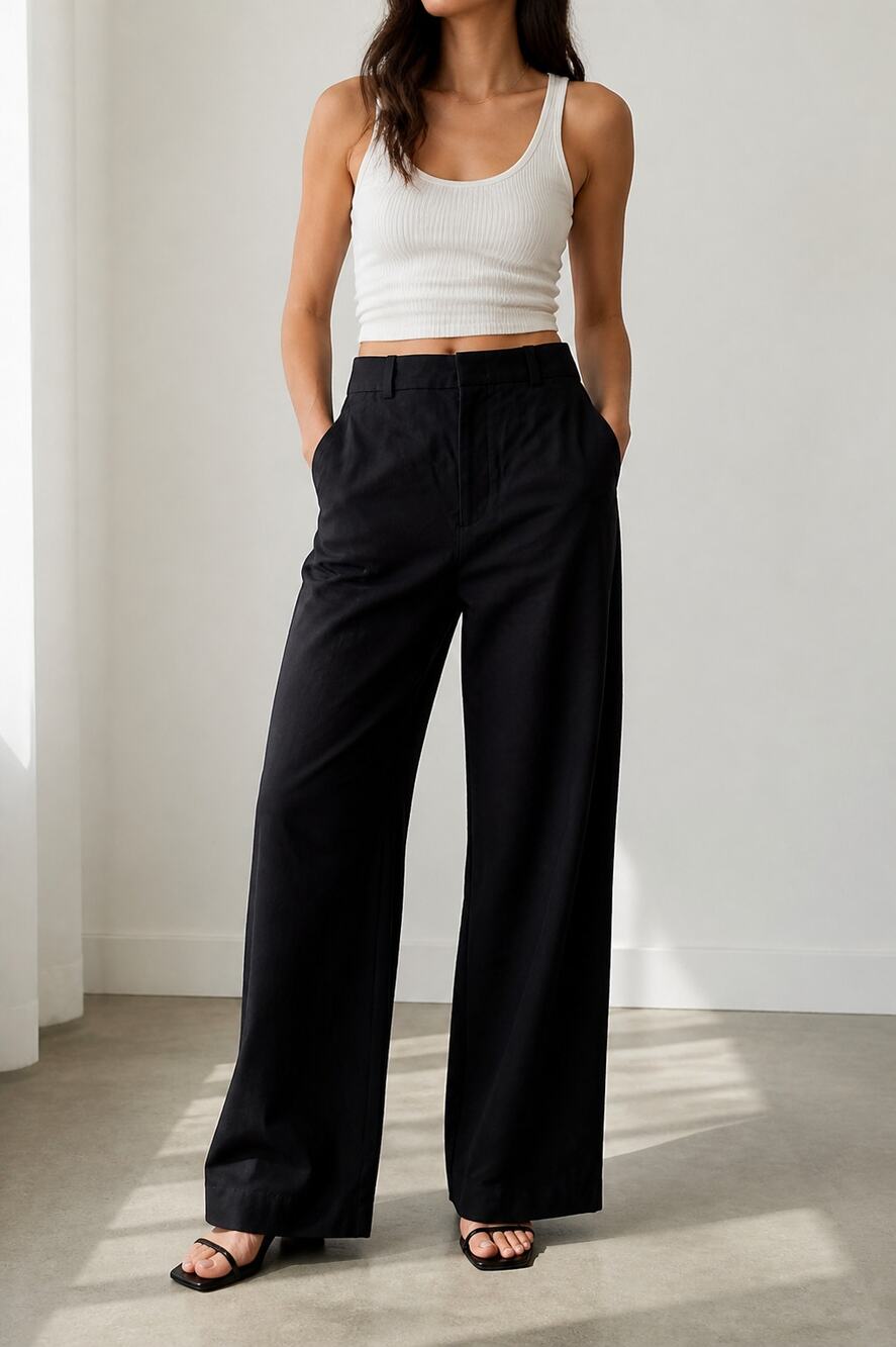 COS Black Wide Leg Cotton Pants Size 38R